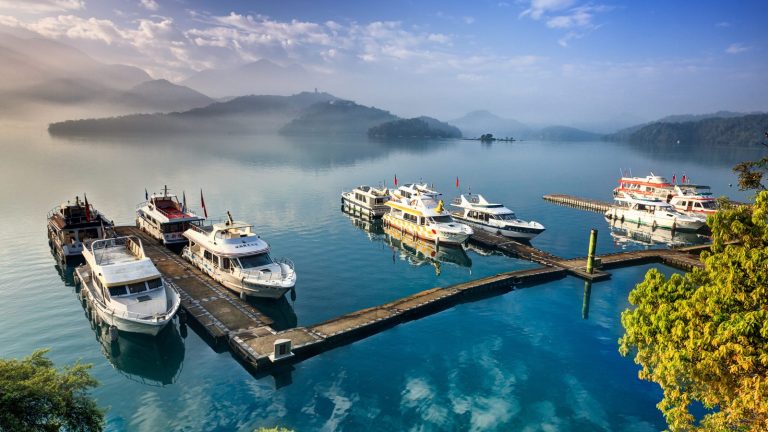 Boat at Lake & Mountains