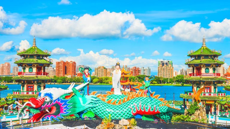 Dragon Statue in Front of Lake