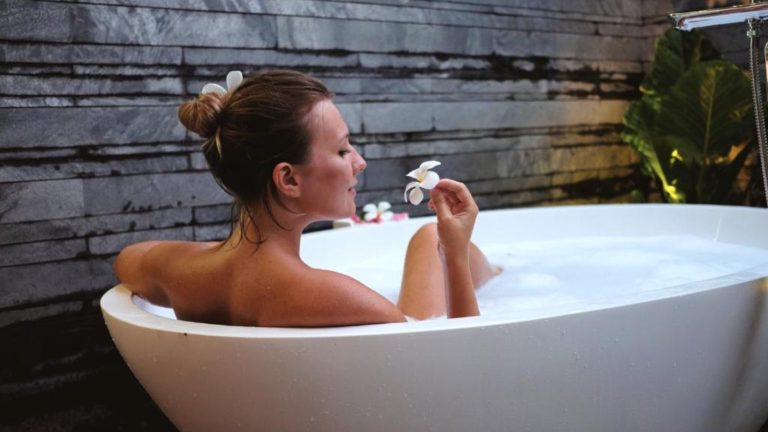 Woman Enjoying a Floral Bath