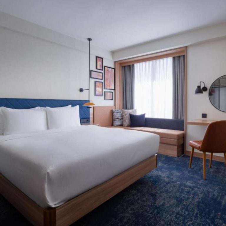 Hotel room cozy bed