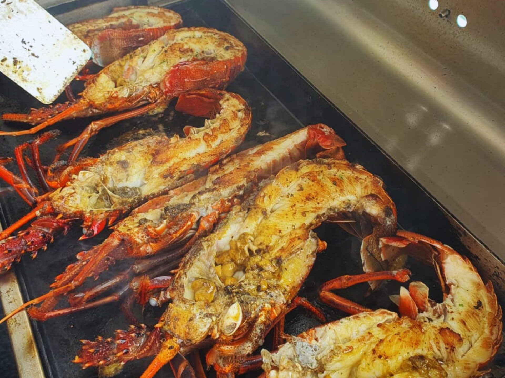Grilled fresh lobsters on the private cruise